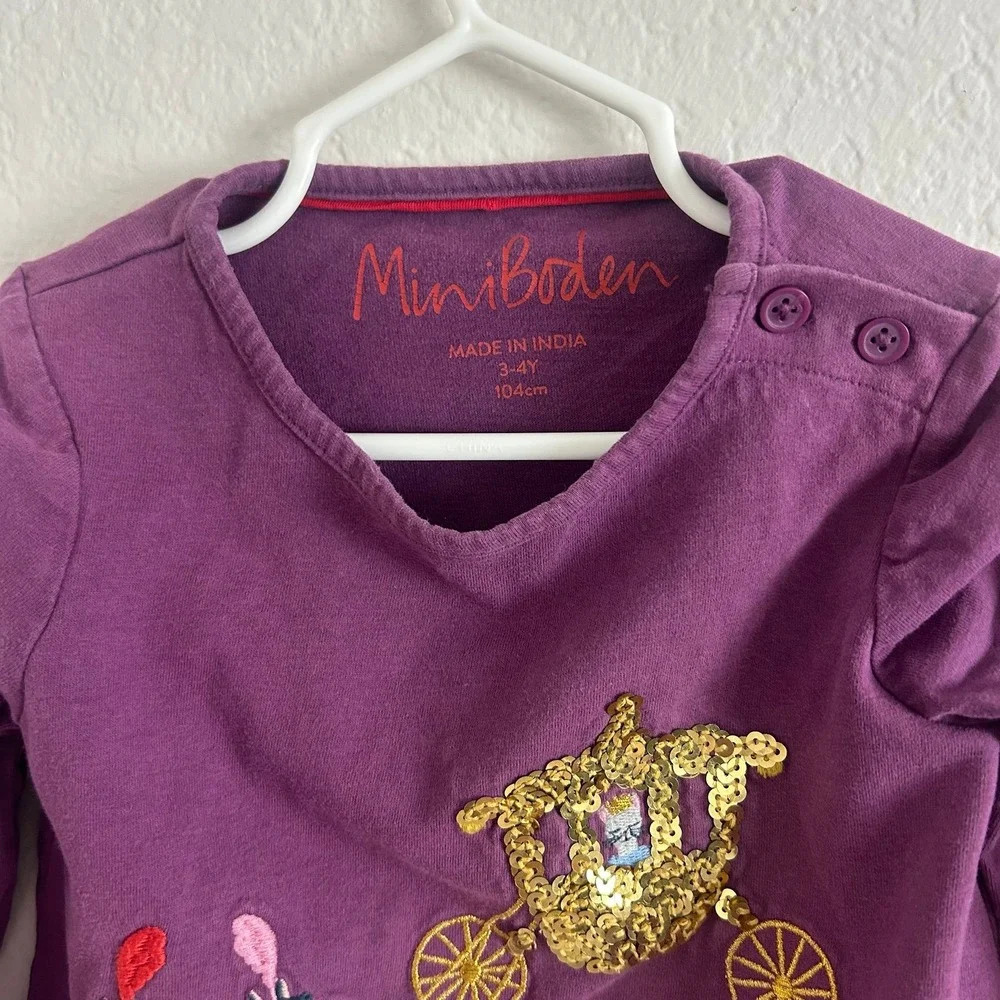 Mini Boden Girls Long Sleeve Sequence Horse & Carriage Dress 3-4Y